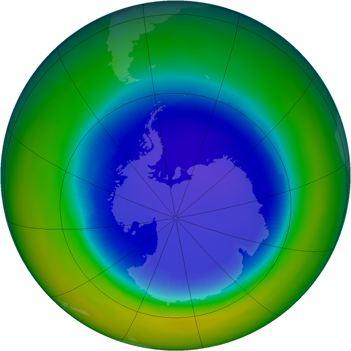 Antarctic ozone map for September 1992